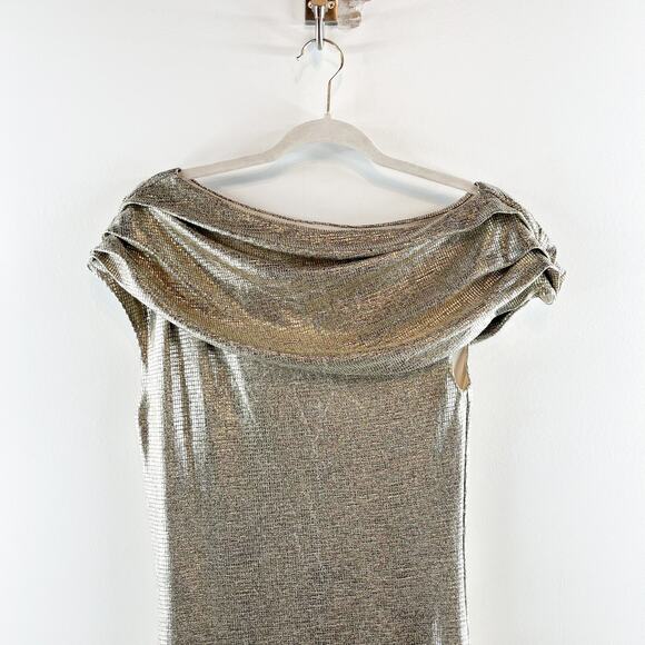 Rachel Roy Asymmetrical Off Shoulder Maxi Slit Gown Dress Gold Metallic 6 - Picture 5 of 13